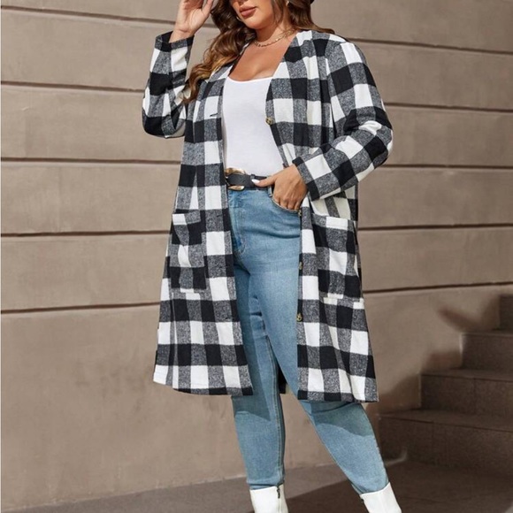 Classic Elegant Gingham Plaid Check Open Front Cardigan Light Coat Cover Up - Picture 5 of 6